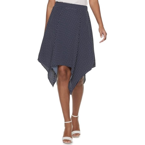 ELLE Blue Polka Dot Handkerchief Hem Retro Skirt Small NWT - Picture 1 of 8